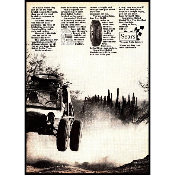 1971 Sears Tire Center Baja Run 2 Page Vintage Print Ad Dune Buggy Race Wall Art - Picture 3 of 3